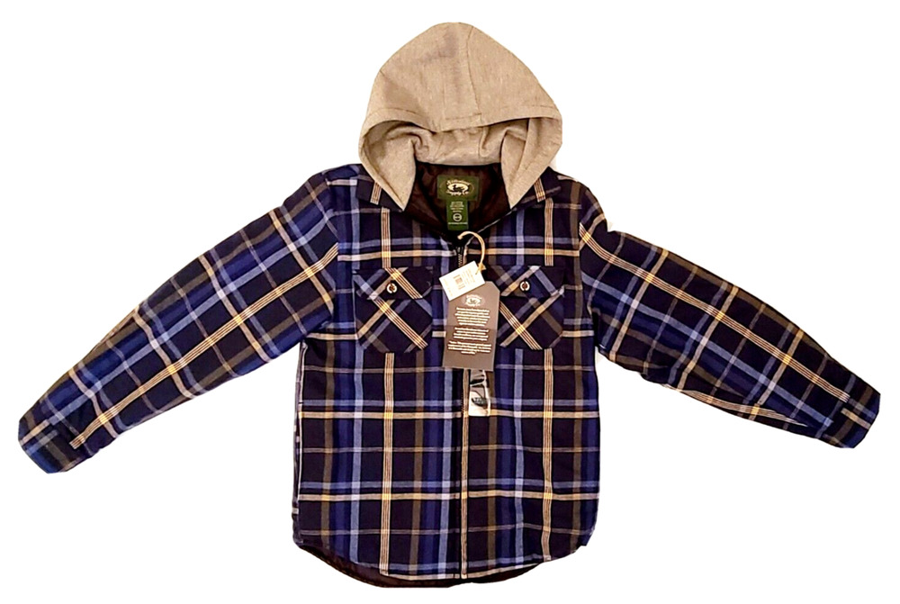 Stillwater Supply Co. Boys Lined Hooded Blue Plaid Sweatshirt Jacket 14/16, New
